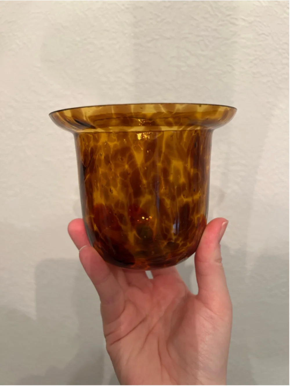 VTG Cheetah Leopard Candle Holder Amber Black Glass Metal Stand